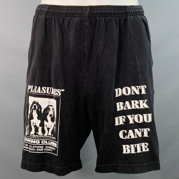 PLEASURES Size XL Black White Print Cotton Drawstring Shorts - Picture 1 of 6